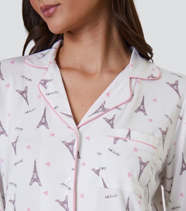 Loungeable Women's White Paris Ooh Lala Print Long Sleeve Top and Trousers Pyjama Set Loungeable New Look - 3