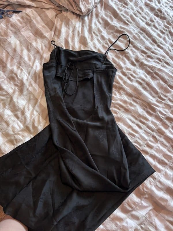 Bershka Black Satin Floor-Length Open-Back Dress