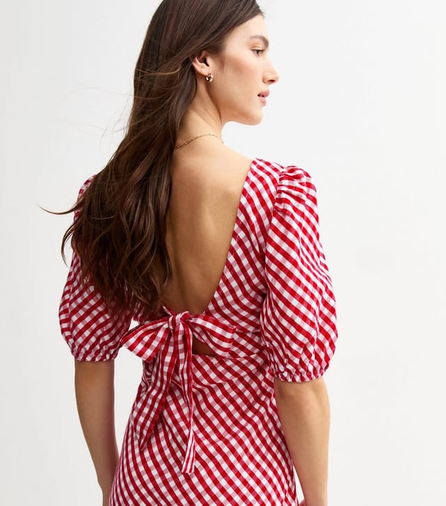 New Look Women's Red Gingham Bow Back Midi Dress New Look - 2