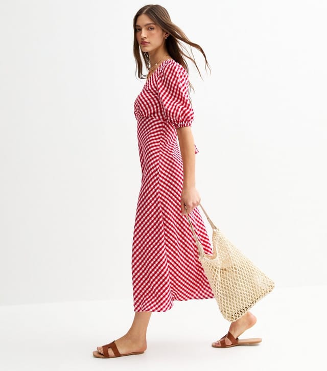 New Look Women's Red Gingham Bow Back Midi Dress New Look - 3
