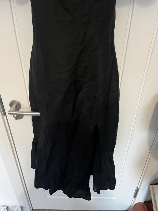 Karen Millen Black Karen Millen petite viscose linen woven puff sleeve midi dress - 1