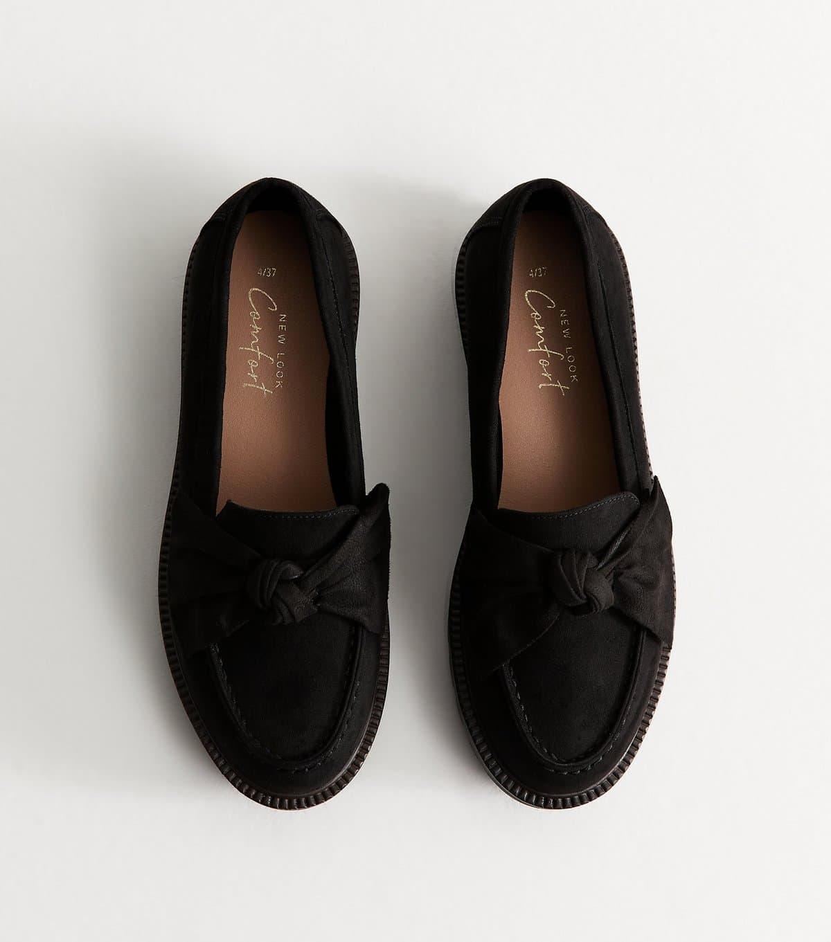 New Look Women's Black Faux Suede Bow Loafers Vegan New Look