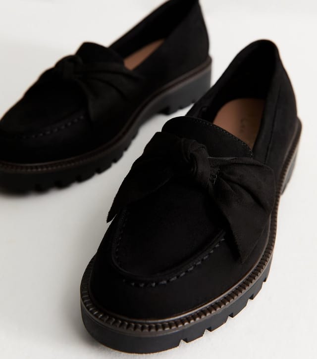 New Look Women's Black Faux Suede Bow Loafers Vegan New Look - 3