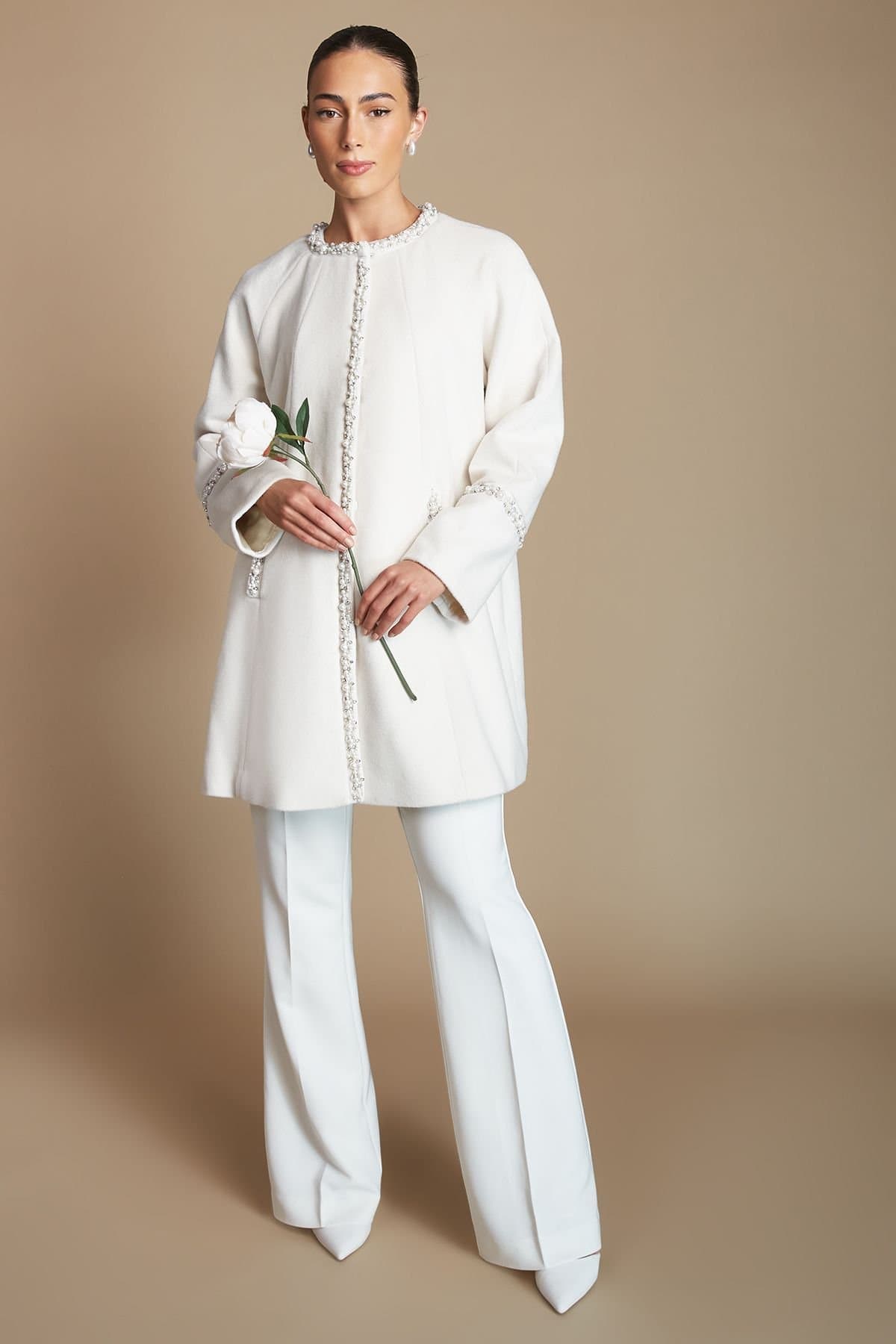 Coast Coast Women's Bridal Diamante Detail Midi Coat in Ivory