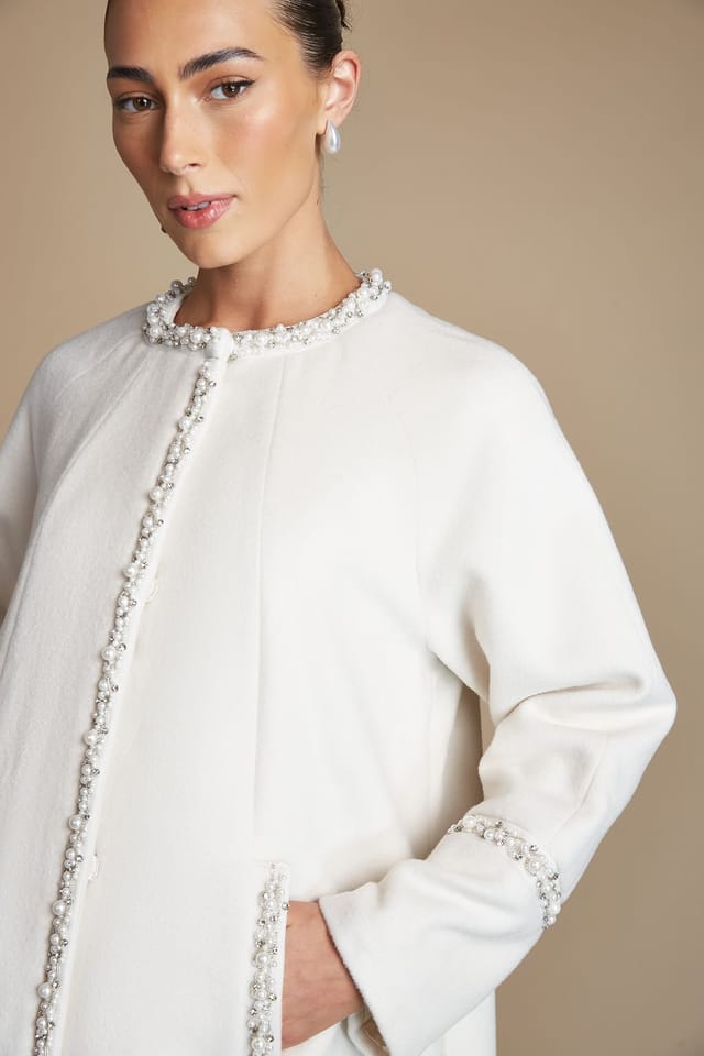 Coast Coast Women's Bridal Diamante Detail Midi Coat in Ivory - 2