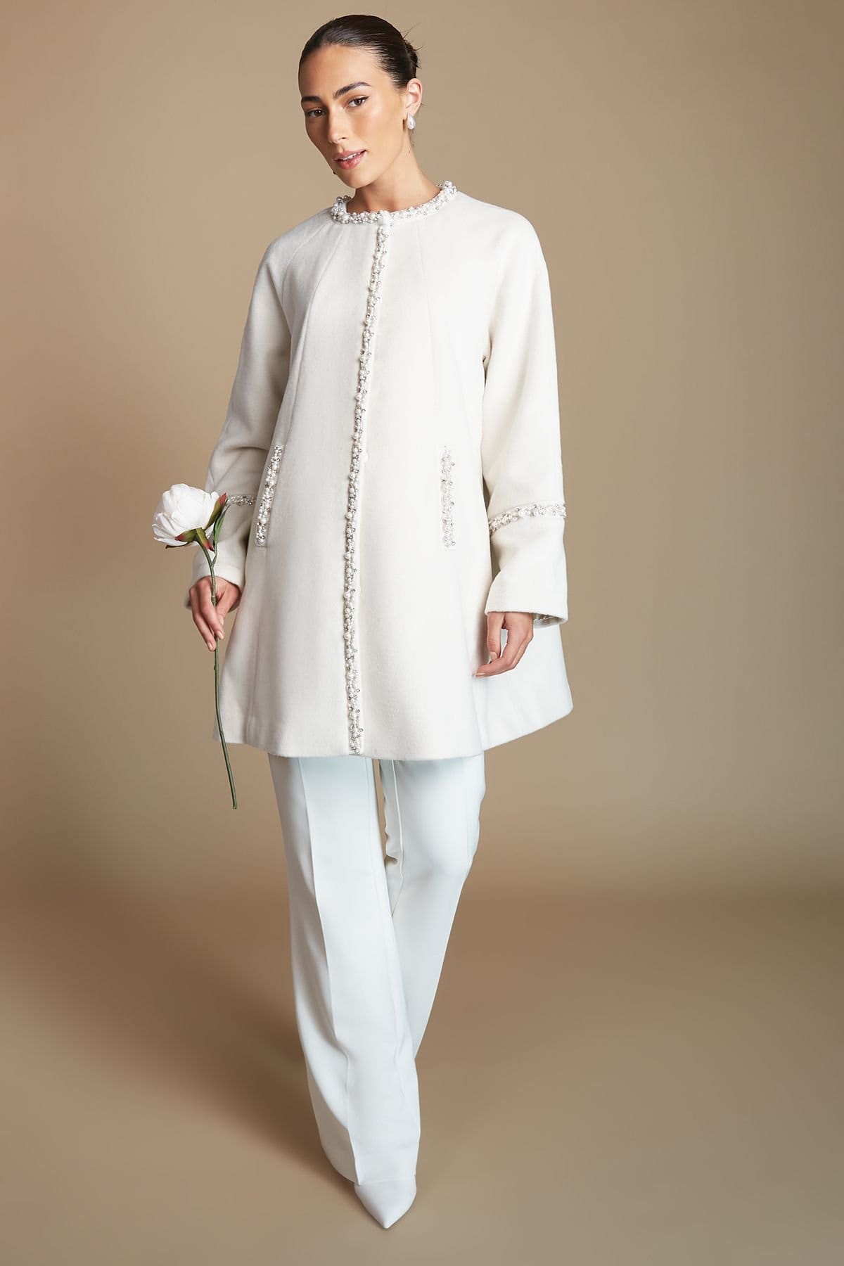 Coast Coast Women's Bridal Diamante Detail Midi Coat in Ivory - 4
