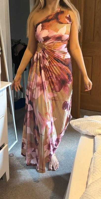 ASOS Multi Floral One-Shoulder Maxi Dress