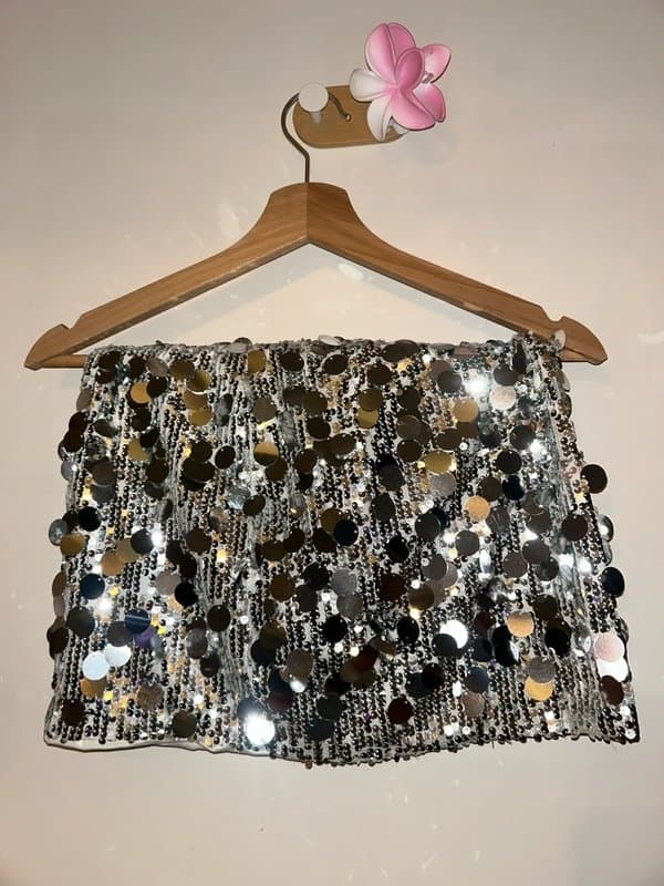 Bershka Silver Sequin Mini Skirt