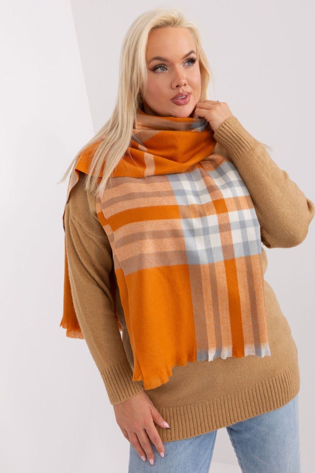 Love Lace Love Lace Orange Plaid Polyester Scarf for Fall Winter
