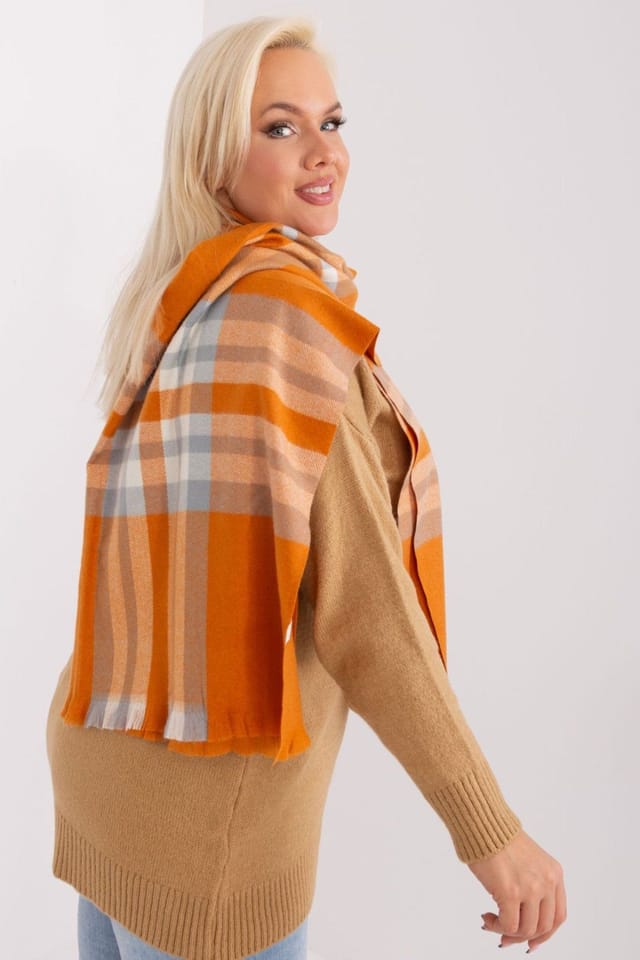 Love Lace Love Lace Women's Plaid Long Polyester Scarf for Fall Winter Warmth Wrap Style in Orange - 2