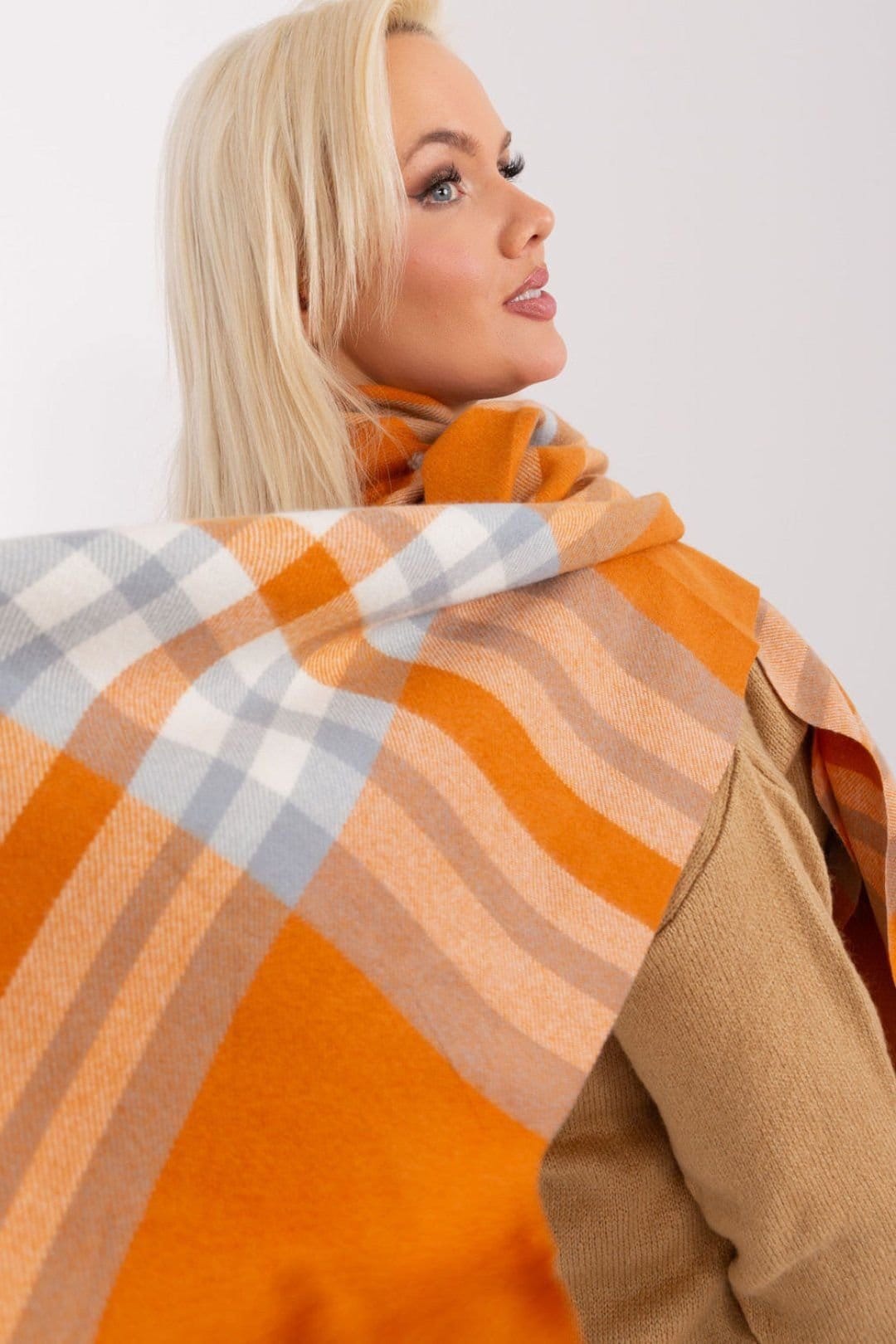 Love Lace Love Lace Women's Plaid Long Polyester Scarf for Fall Winter Warmth Wrap Style in Orange - 4