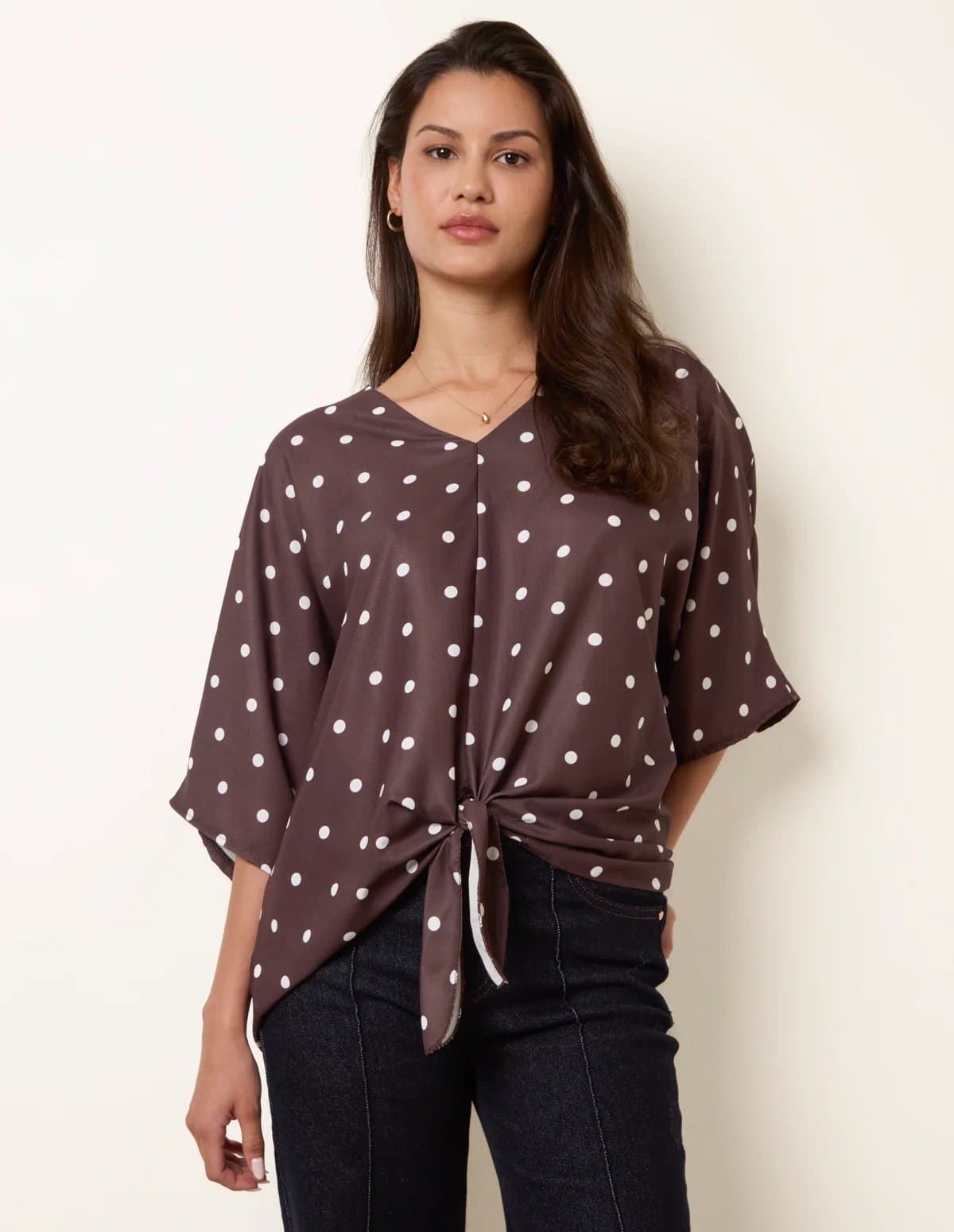 Blue Vanilla Polka Dot Knot Front Top
