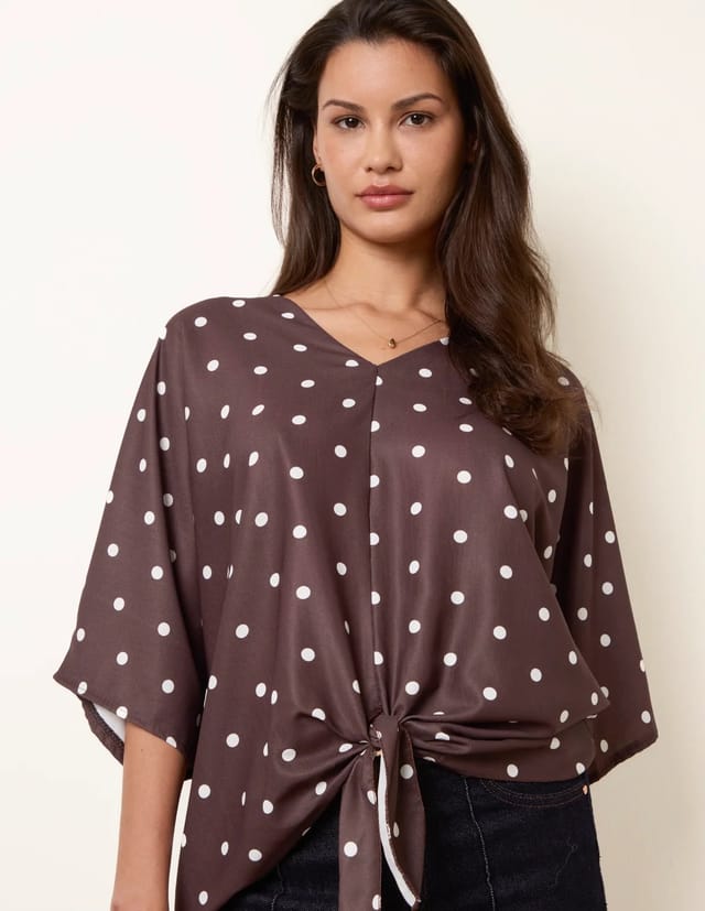 Blue Vanilla Polka Dot Knot Front Top - 2