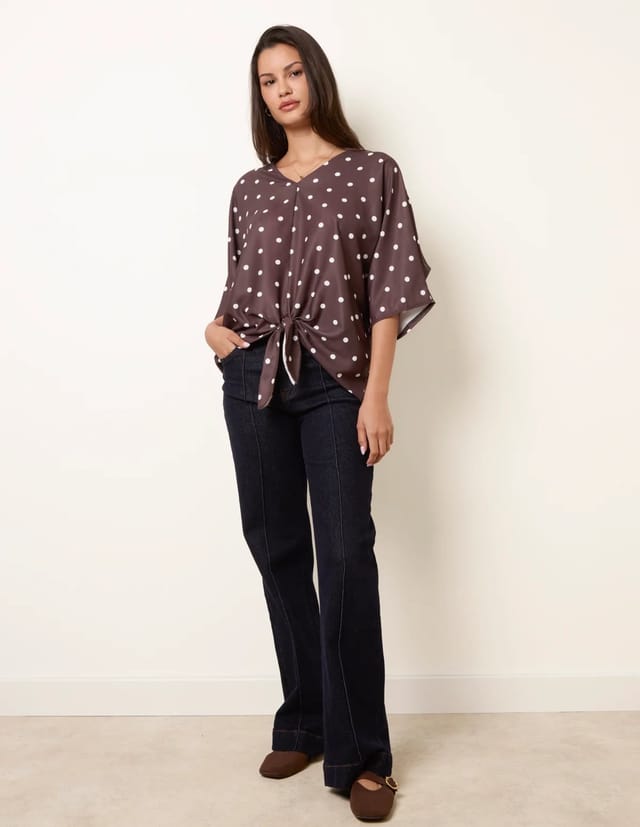 Blue Vanilla Polka Dot Knot Front Top - 3