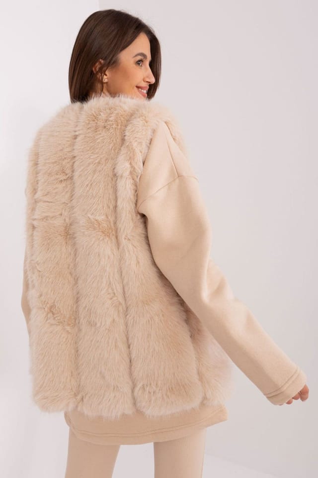 Love Lace Love Lace Women's Soft Polyester Faux Fur Vest with Pockets Style 186707 in Beige - 3