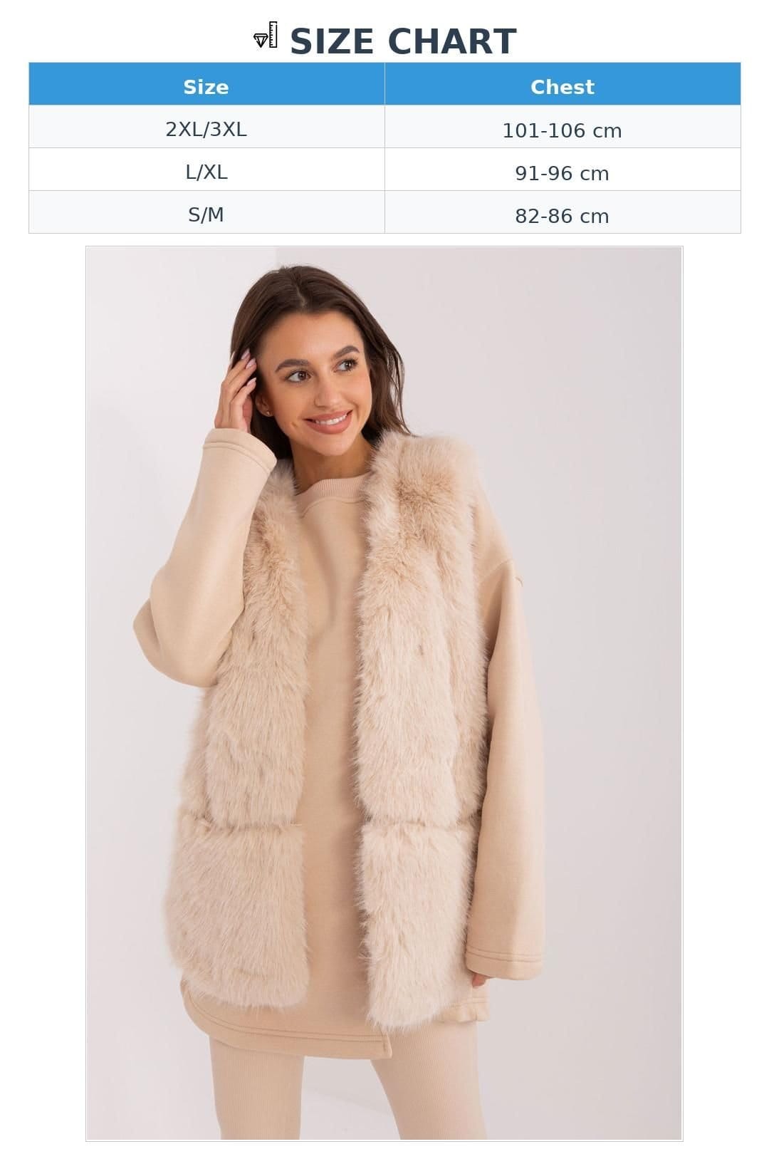 Love Lace Love Lace Women's Soft Polyester Faux Fur Vest with Pockets Style 186707 in Beige - 4