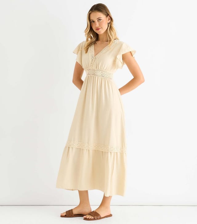 Gini London Women's Oatmeal Lace Trim Midi Dress Gini London New Look - 3