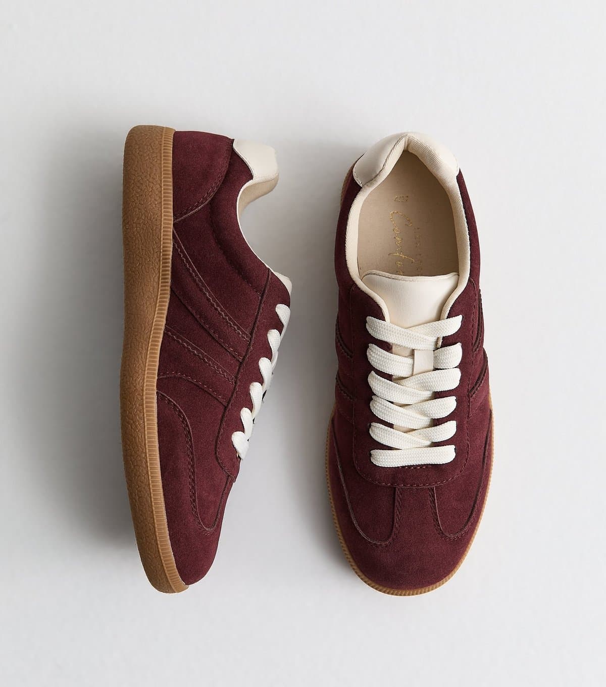 New Look Women's Dark Burgundy Faux Suede Contrast Stripe Trainers Vegan New Look
