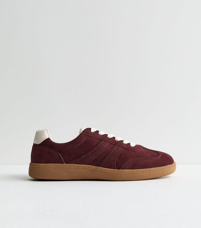 New Look Women's Dark Burgundy Faux Suede Contrast Stripe Trainers Vegan New Look - 3