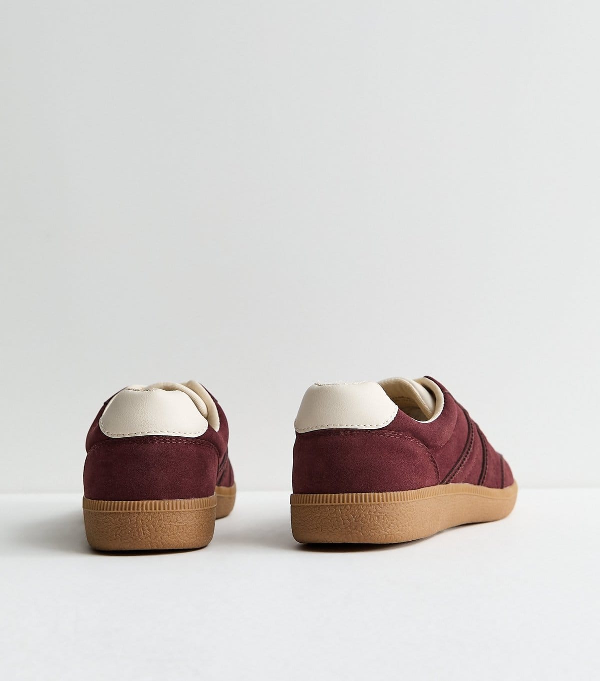 New Look Women's Dark Burgundy Faux Suede Contrast Stripe Trainers Vegan New Look - 4