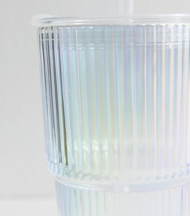 New Look Transparent 600ml Iridescent Large Glass Straw Cup New Look - 2