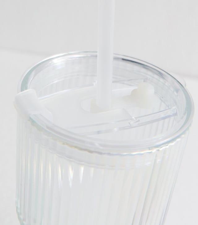 New Look Transparent 600ml Iridescent Large Glass Straw Cup New Look - 3