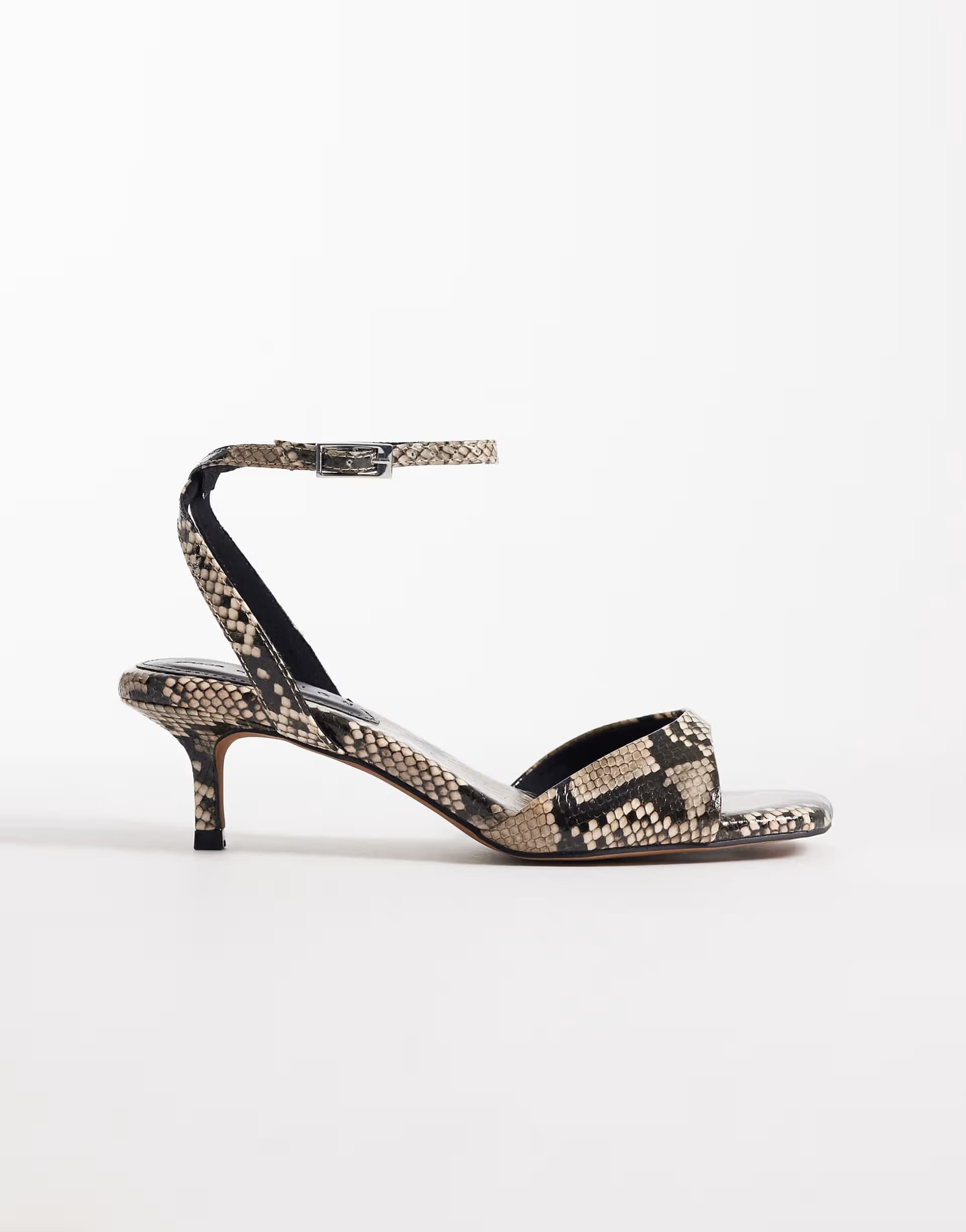 ASOS ASOS DESIGN Heartfelt barely there kitten heel sandals in snake