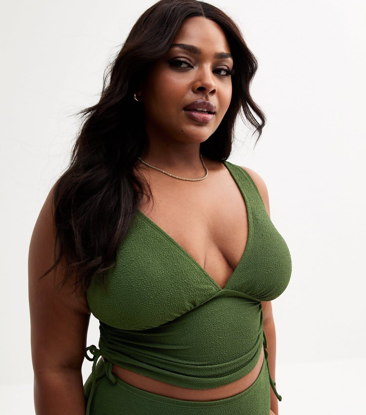 New Look Women's Plus Size Khaki Textured Adjustable Tankini Curves New Look