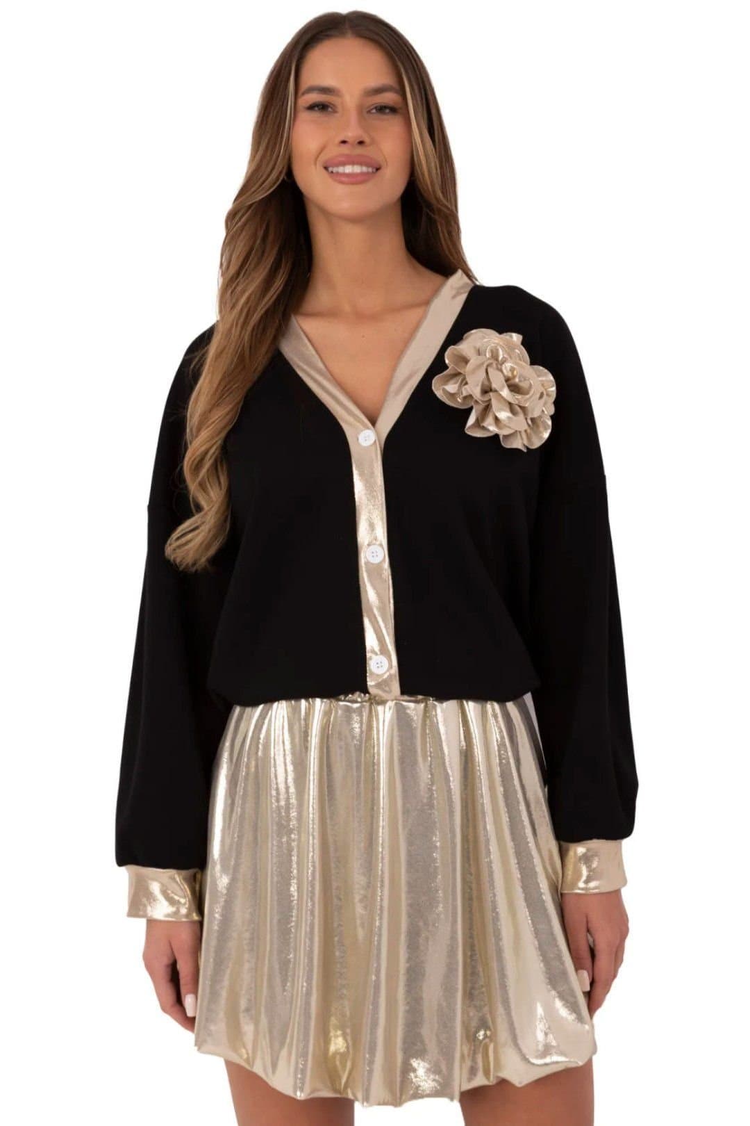 Love Lace Love Lace Women's Short High Waist Bombka Skirt With Stretch in Gold