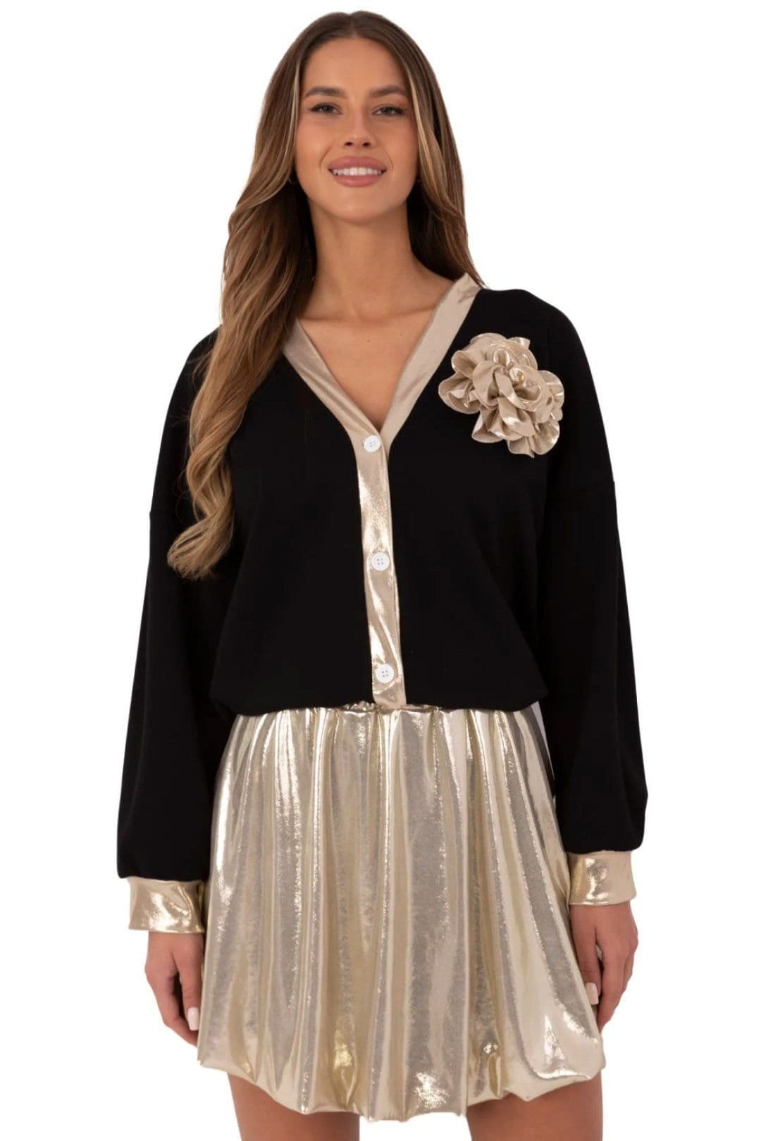 Love Lace Gold Stretchy High Waist Skirt With Floral Detail