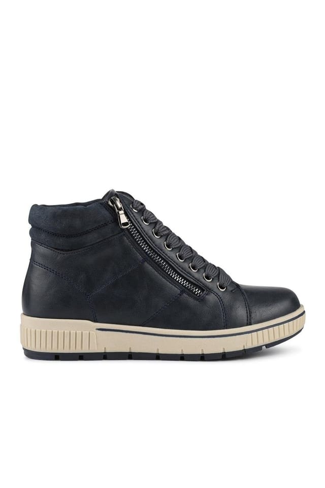 Pavers Pavers Women's Lace Up Trainers with Side Zip in Navy - 2