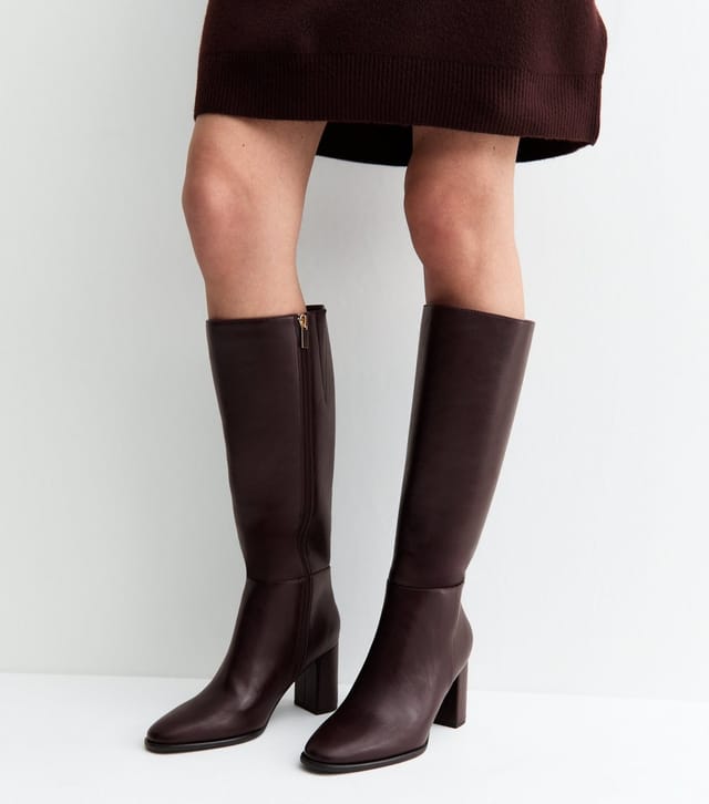 New Look Women's Dark Burgundy Faux Leather Side Zip Tall Boots Vegan New Look - 2