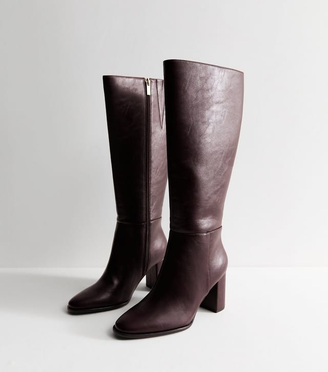 New Look Women's Dark Burgundy Faux Leather Side Zip Tall Boots Vegan New Look - 3