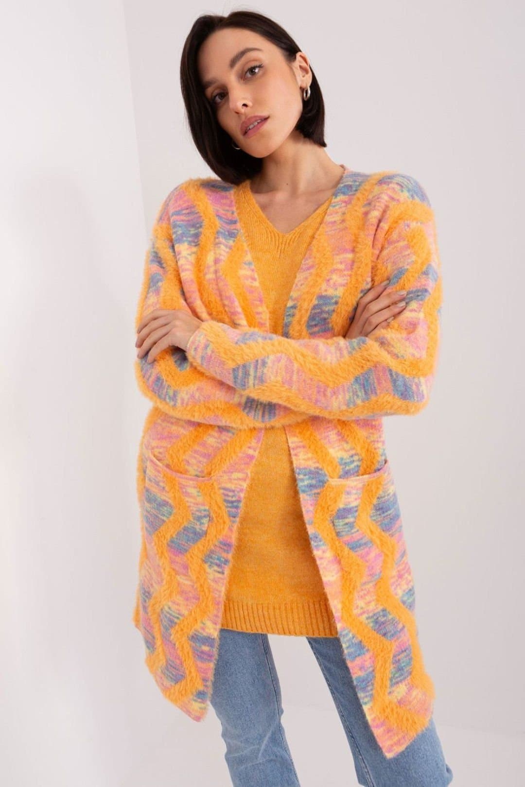 Love Lace Love Lace Women's Geometric Pattern Long Sleeve Cardigan Style 188851 in Orange