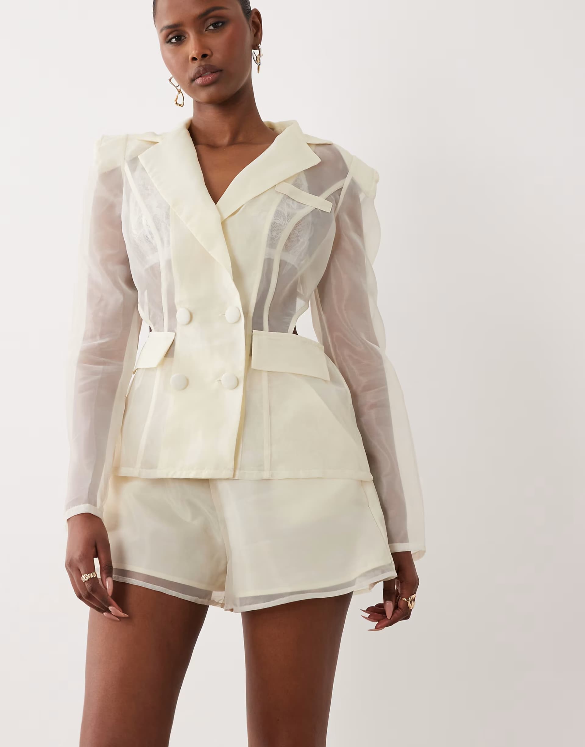 ASOS ASOS LUXE co-ord sheer high waisted shorts in white