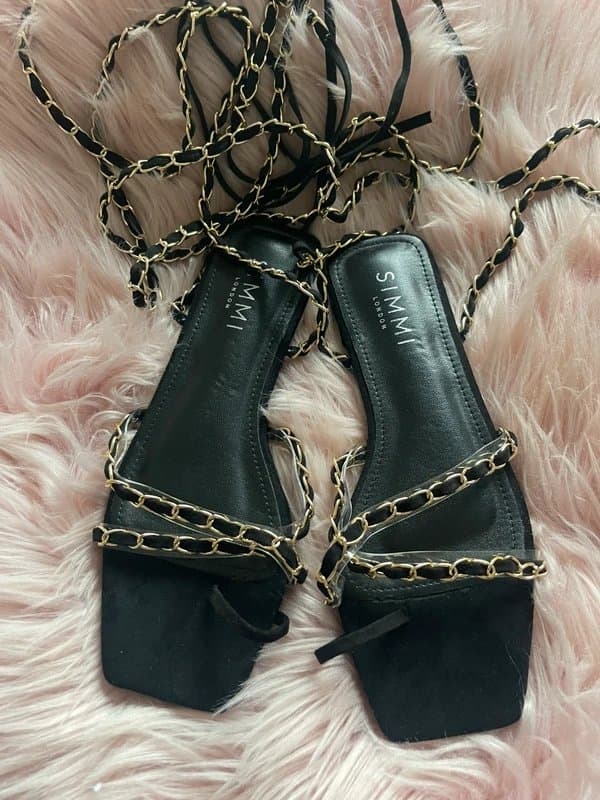 Simmi London NEW Wide Fit Black Chain Lace-Up Sandals