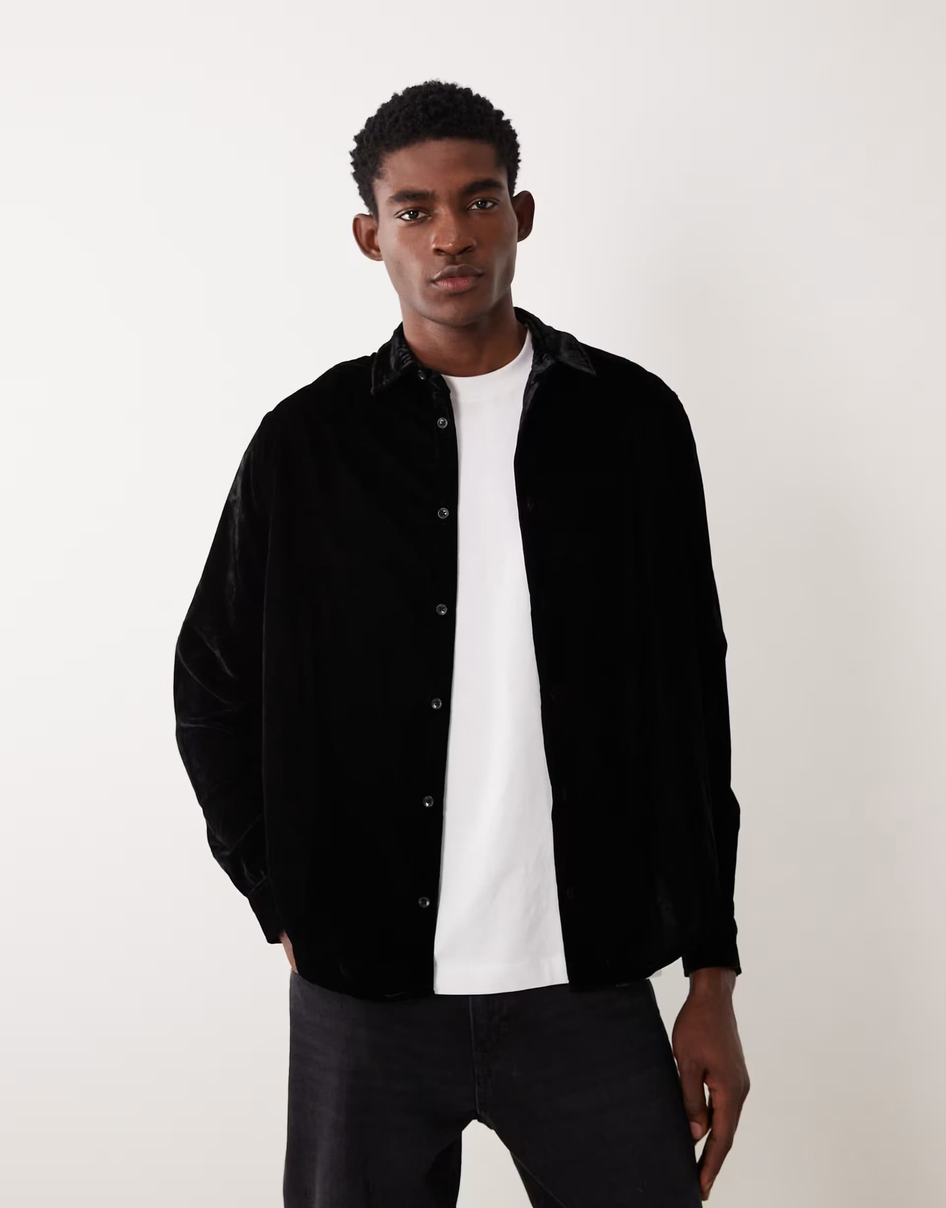 ASOS ASOS DESIGN relaxed velvet shirt in black