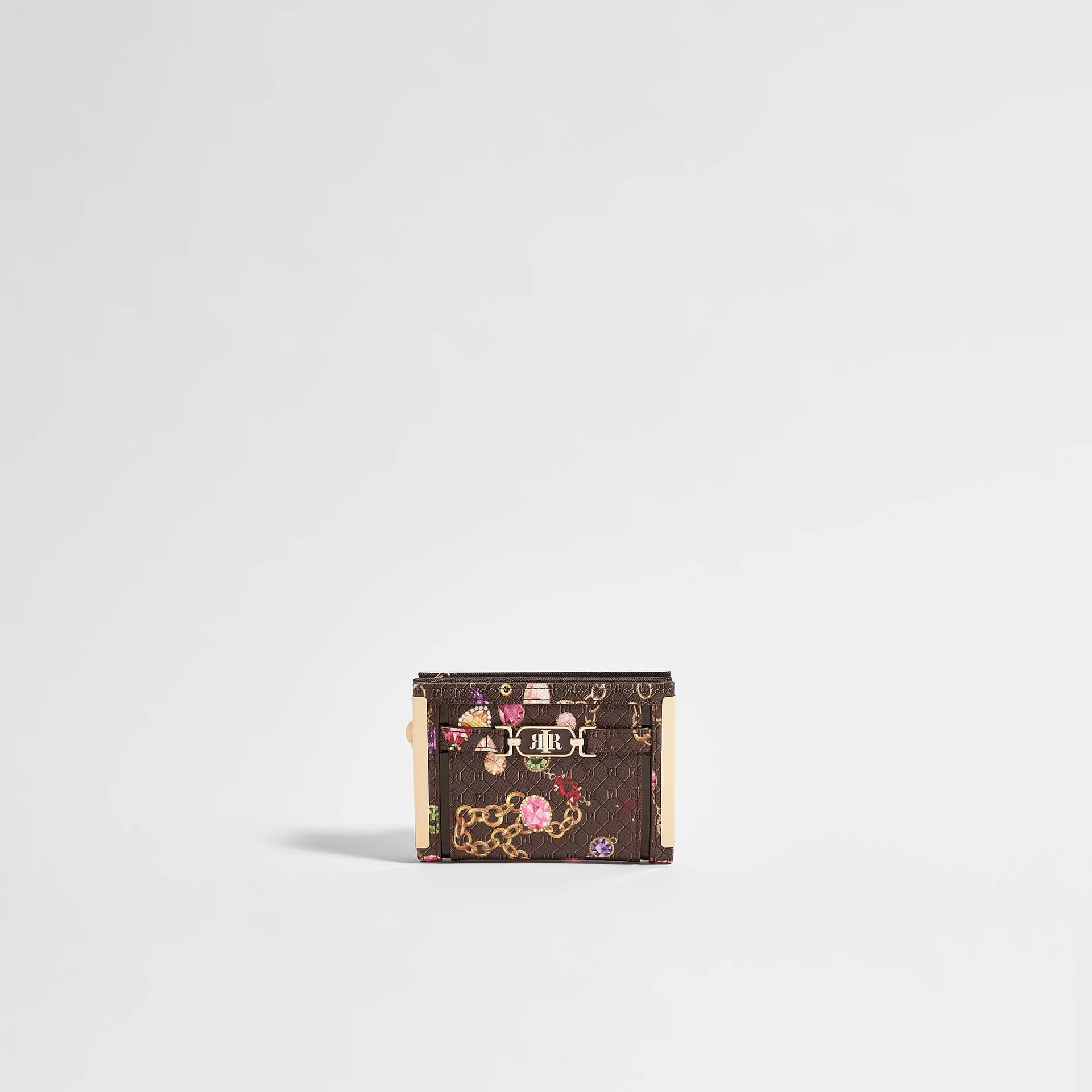 River Island River Island Womens Brown Chain Monogram Foldout Purse