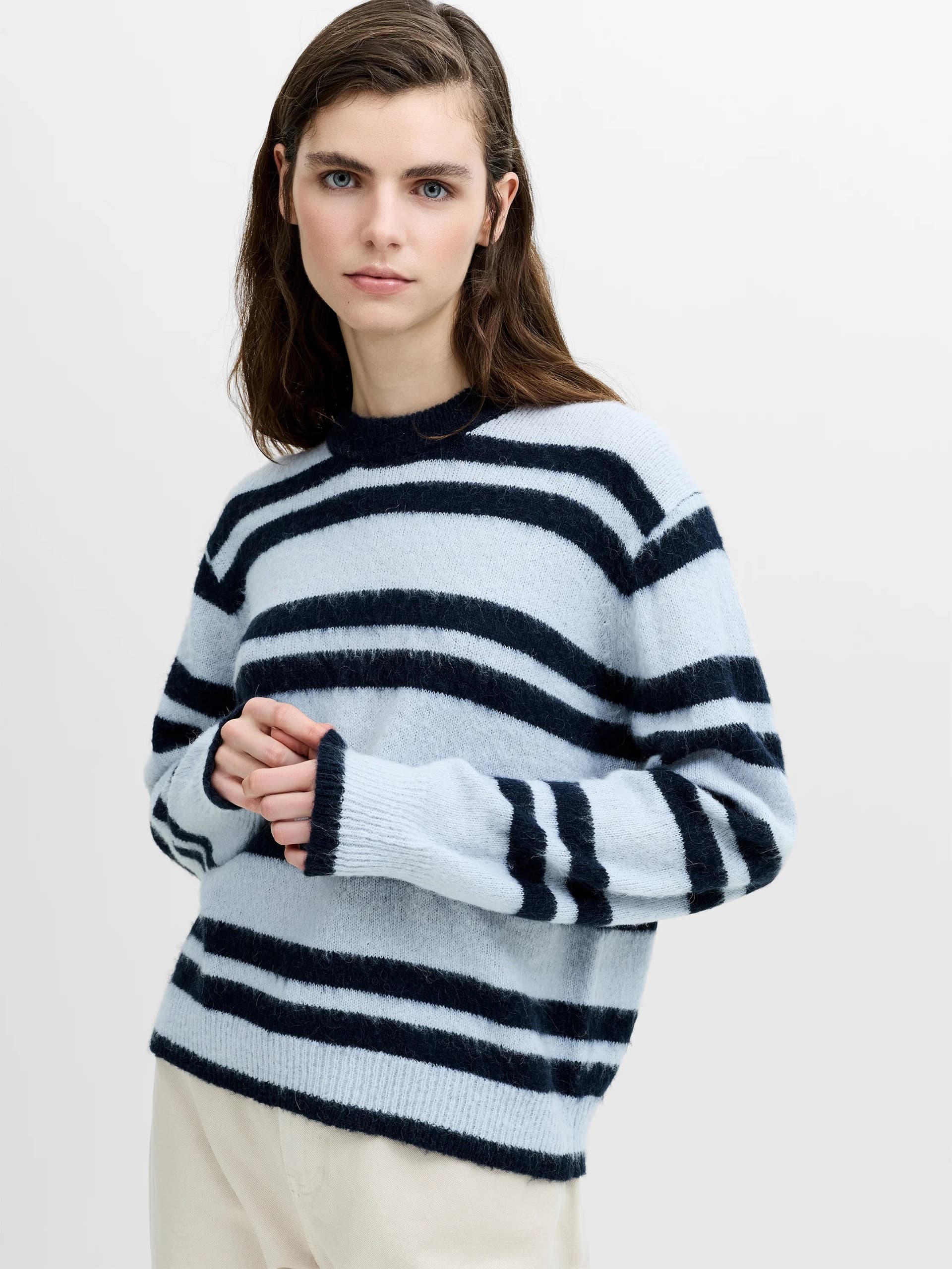 French Connection Hadlee Blue Brushed Striped Jumper New Navy/Ethereal Blue