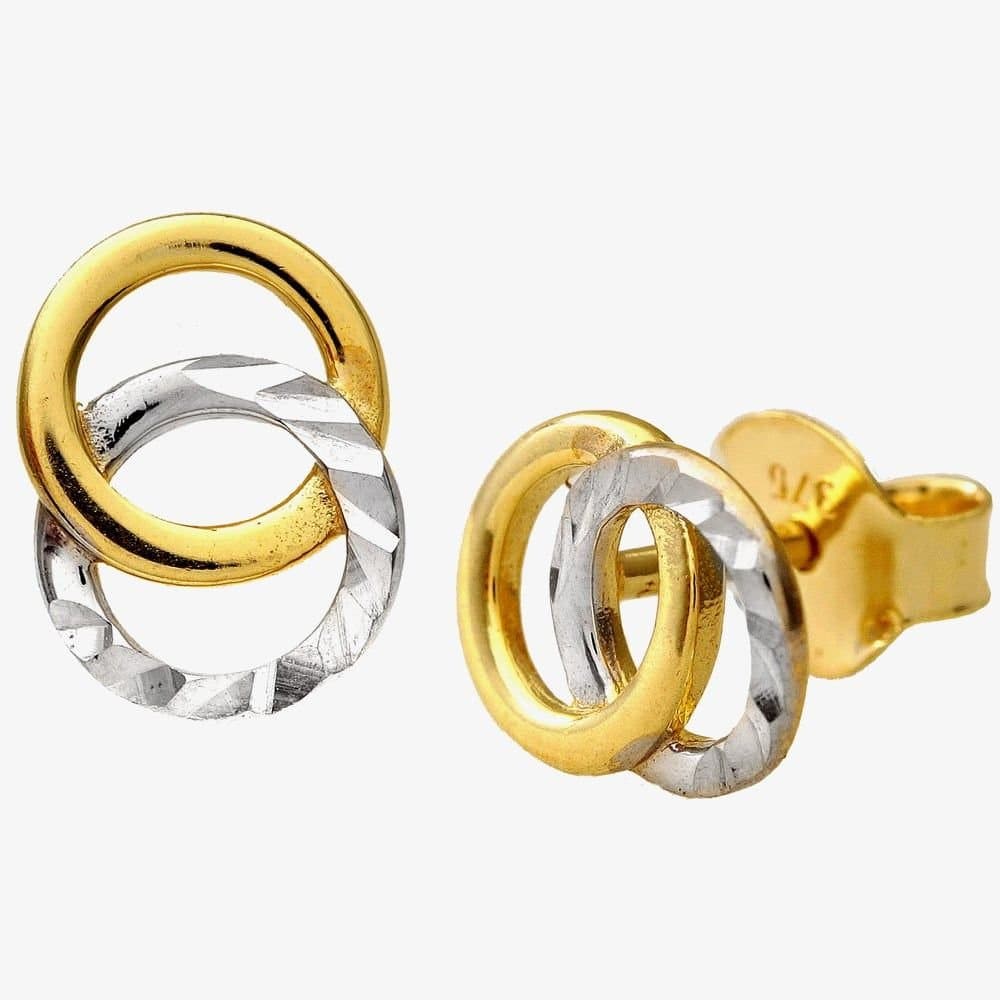 T.H.Baker T.H.Baker Women's 9ct Two-Colour Interlinked Circles Stud Earrings E1025YW in Gold