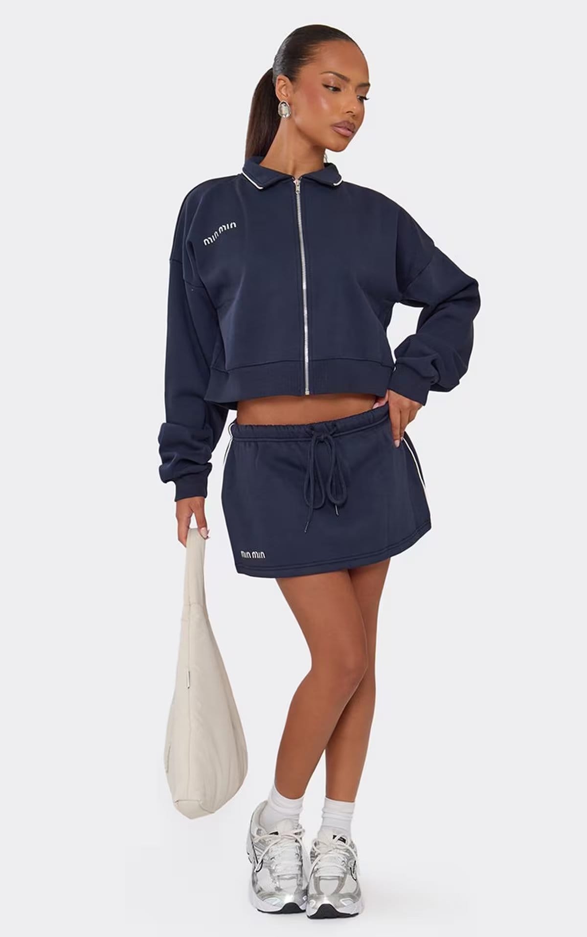 EGO Contrast Stripe Graphic Detail Sweat Mini Skirt In Navy