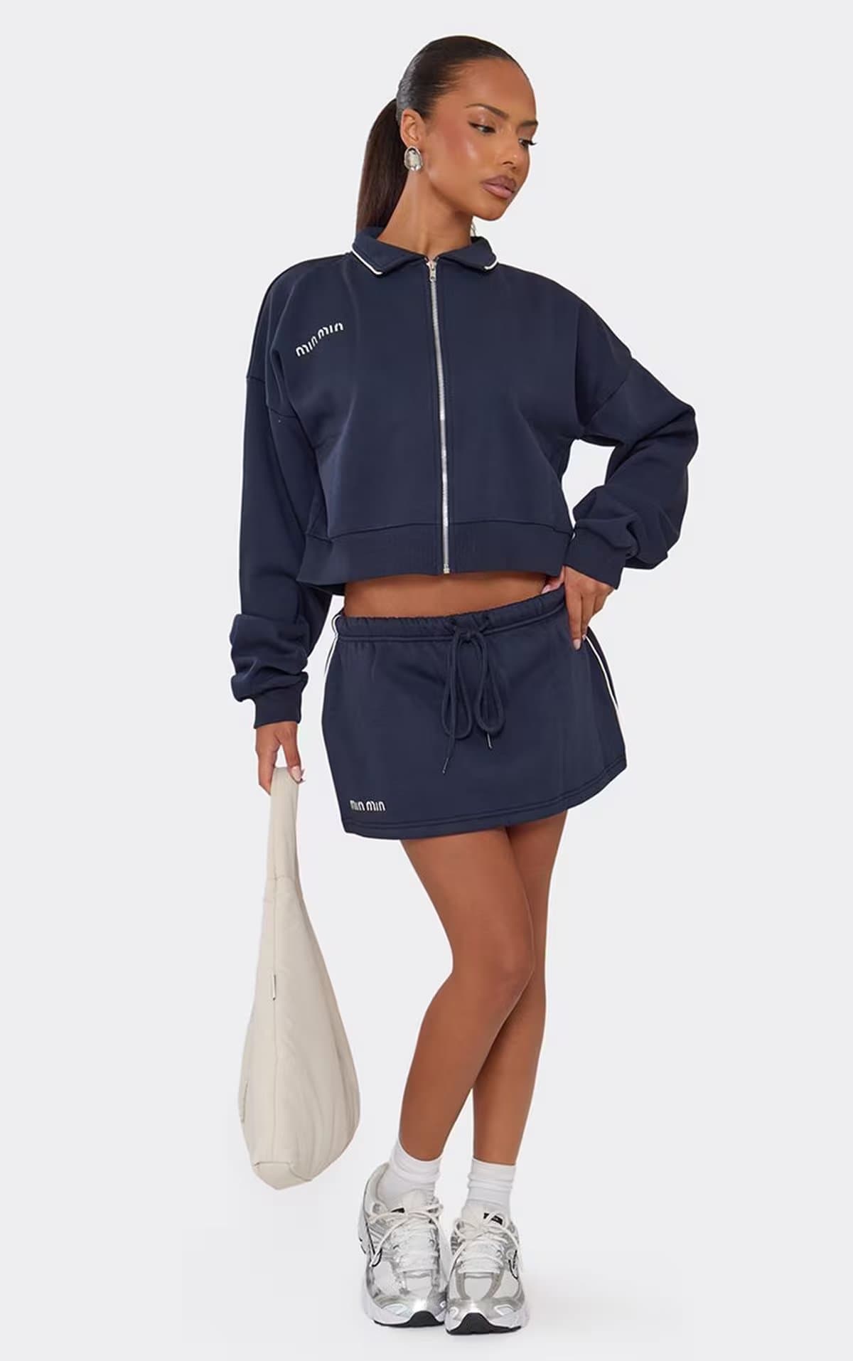 EGO EGO Contrast Stripe Graphic Detail Sweat Mini Skirt In Navy