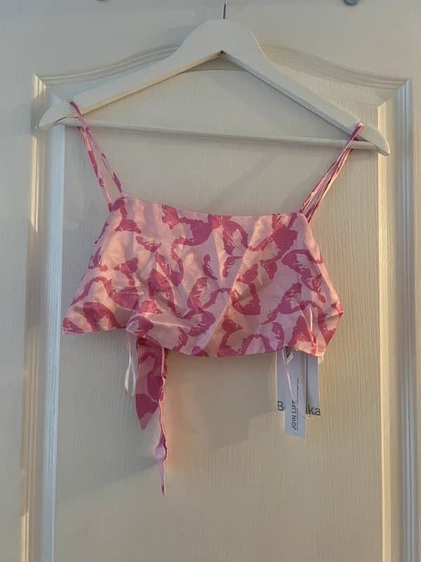 Bershka Pink Satin Bershka Crop Top