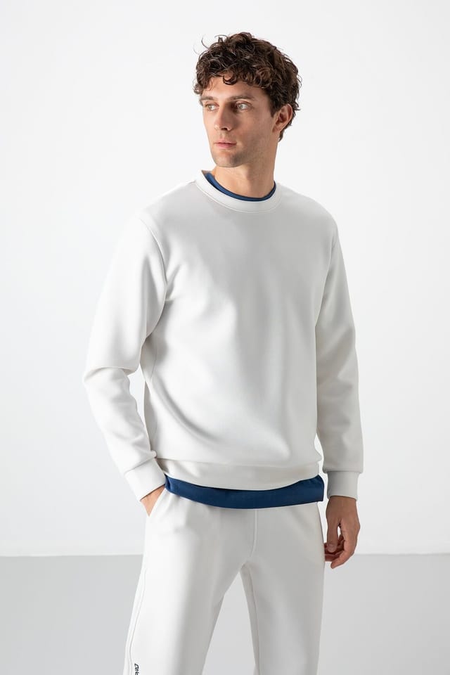 Tommy Life Tommy Life Men's Plain Crew Neck Sweatshirt in Off-White - 2