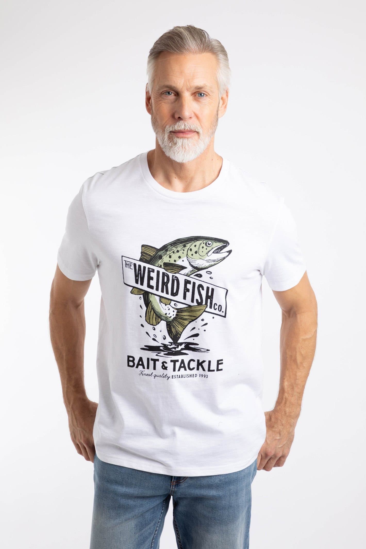 Weird Fish Weird Fish Men's Bait & Tackle Front Print Graphic T-Shirt in White