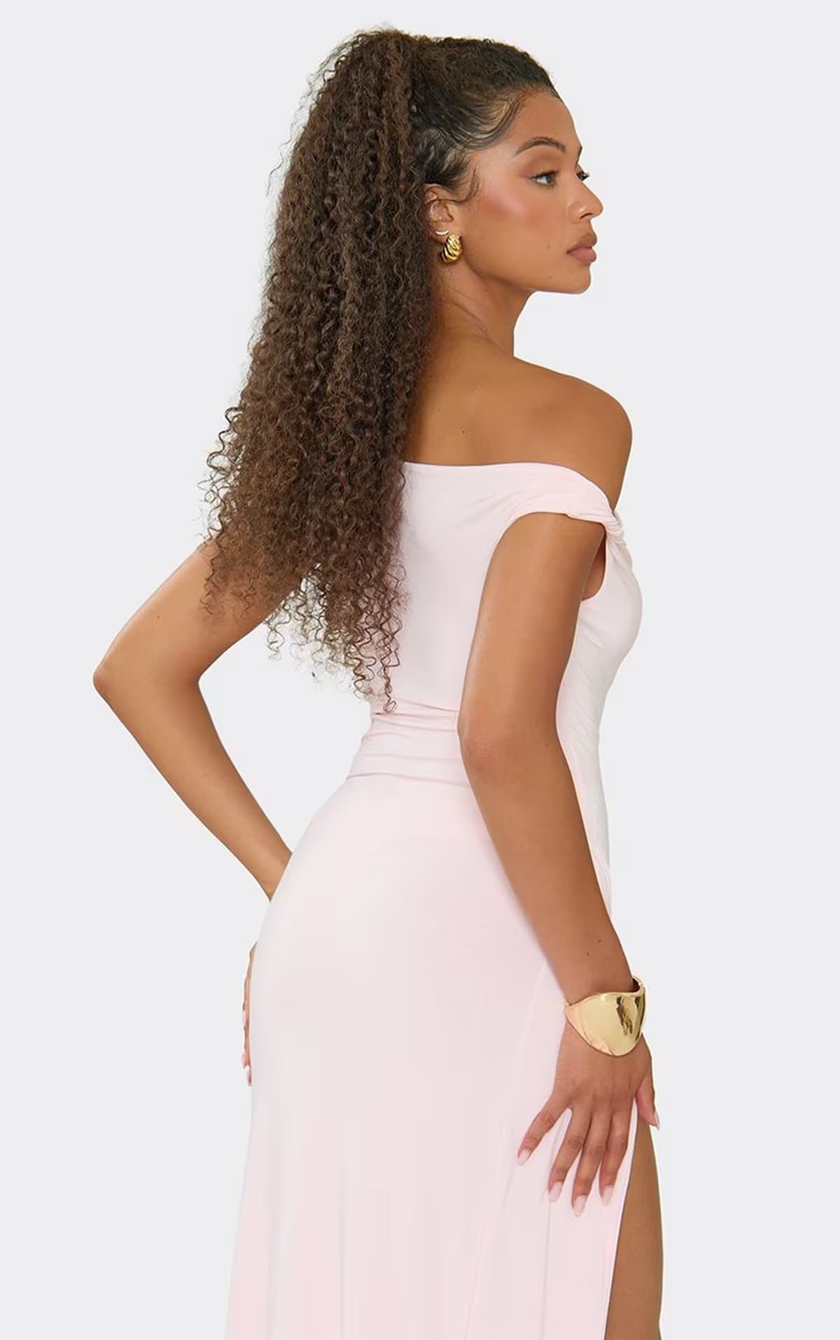 EGO Off The Shoulder Twist Strap Bodysuit In Baby Pink, Women's Size UK 6