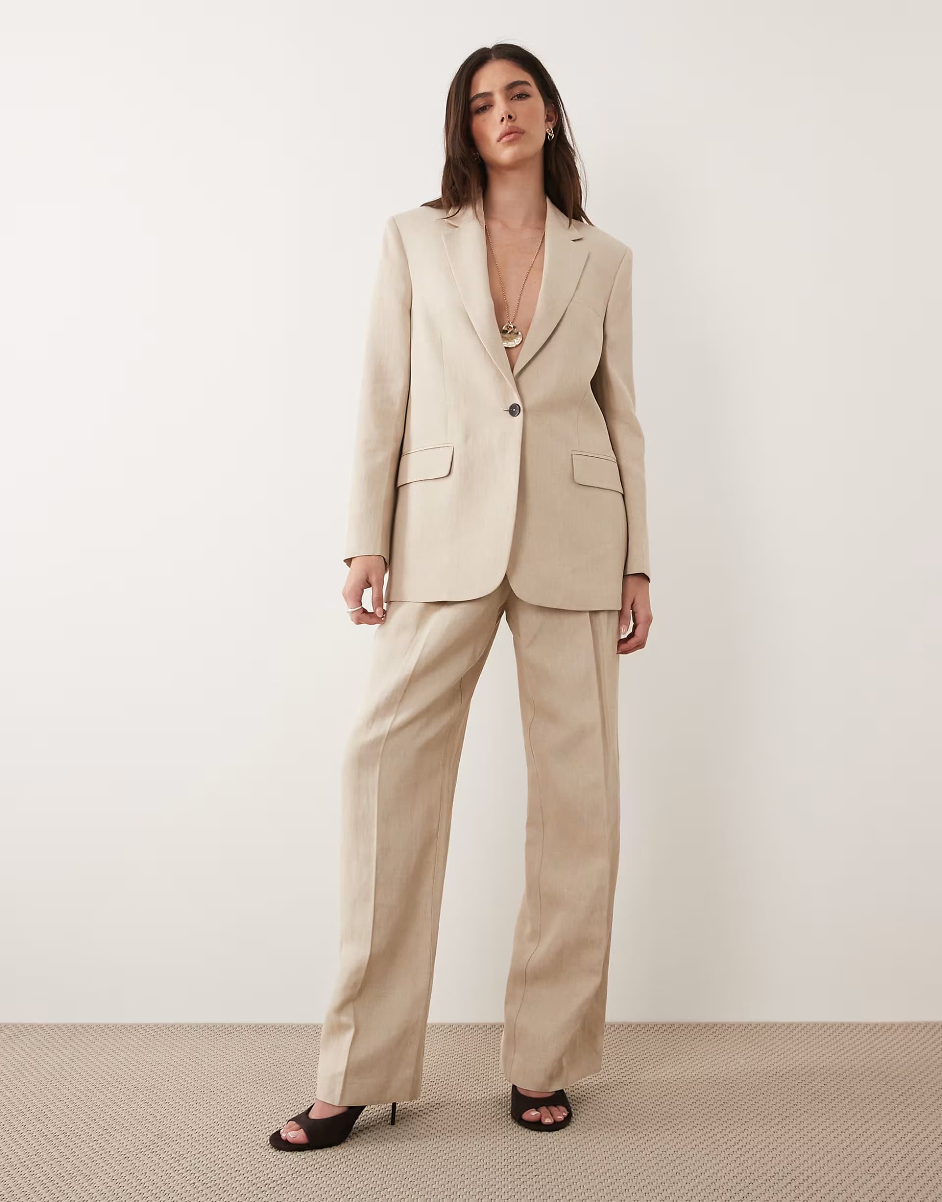 ASOS Mango Casiopea linen mix relaxed blazer & trouser co-ord in beige