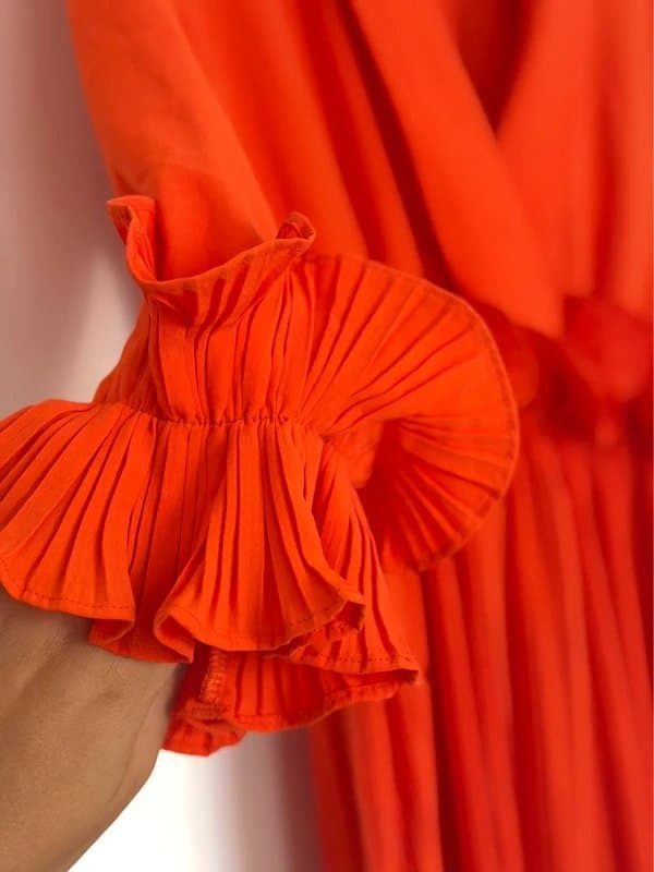 PrettyLittleThing PrettyLittleThing Orange Pleated Ruffle Mini Dress UK 10