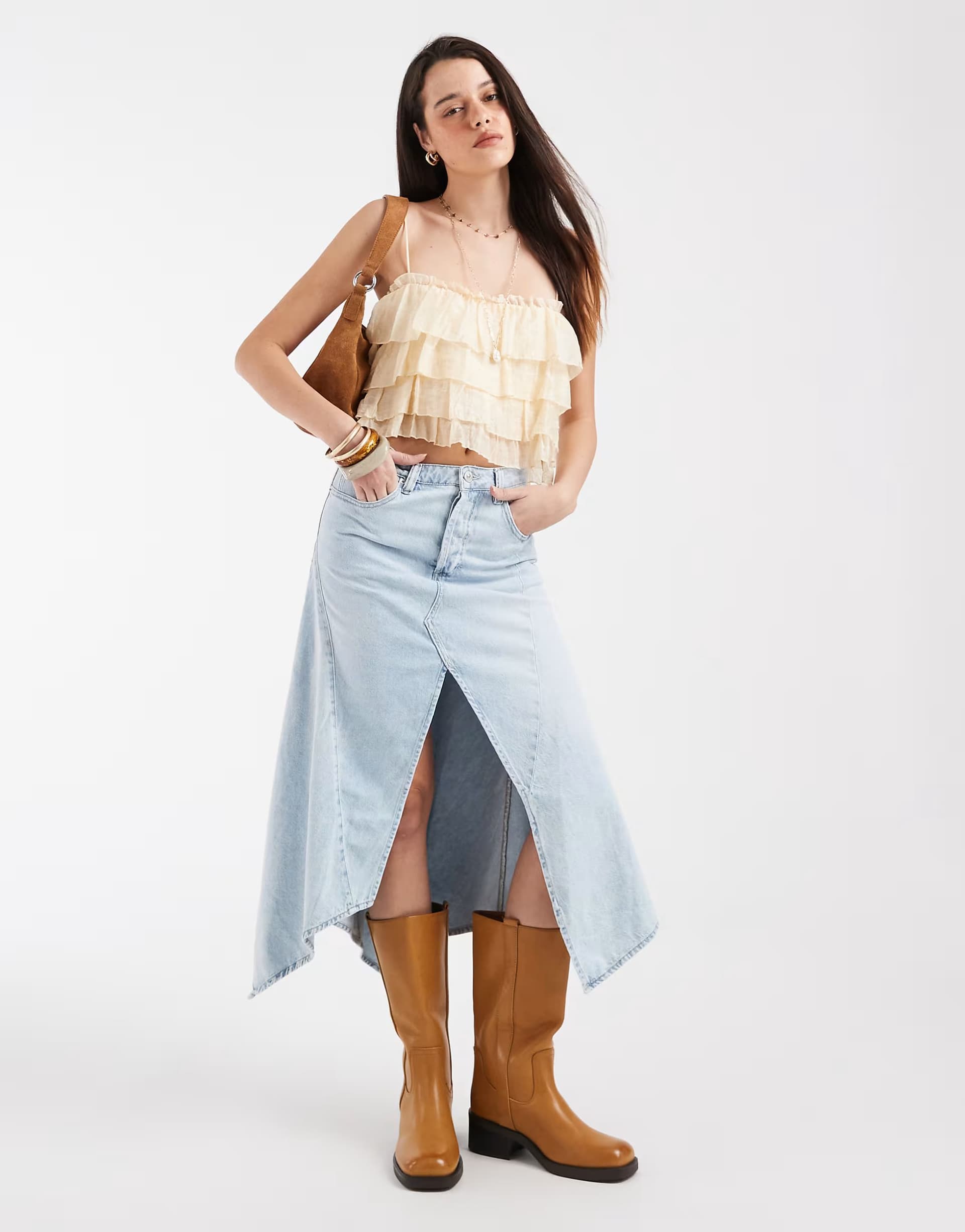 ASOS Free People aquarius split front midi skirt in blue