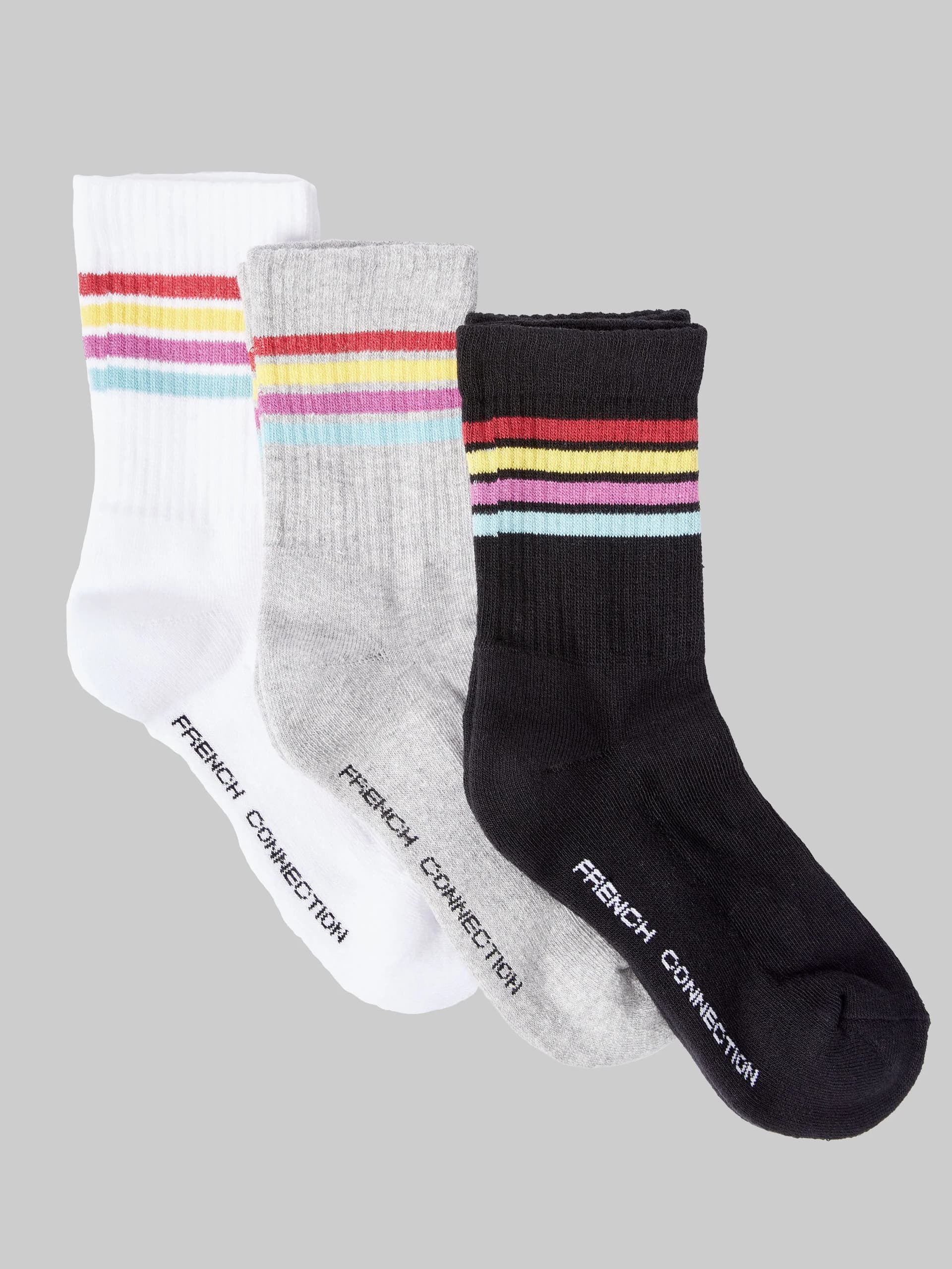 French Connection 3 Pack French Connection 4 Stripe Crew Socks Multi 1